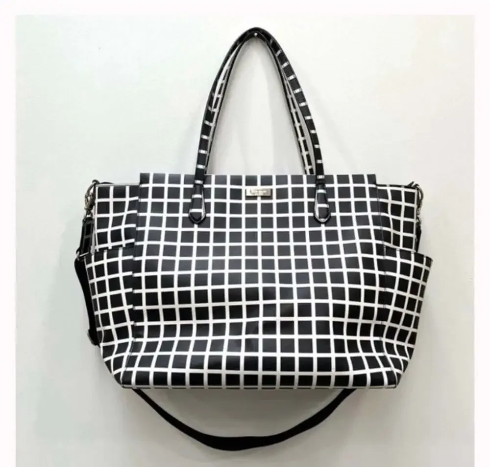 Kate Spade New York Black and White Grid Pattern Diaper/Weekender Bag